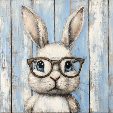 Easter Sign, Bunny with Glasses, DCO-12895, Sign For Wreath, 10x10